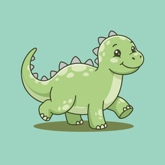 Cute cartoon green baby dinosaur walking. © Dike