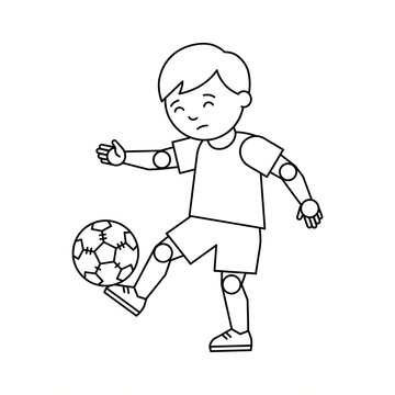 Line Art Boy Playing Soccer With Ball Kicking Cartoon Child Sports Coloring Page Illustration