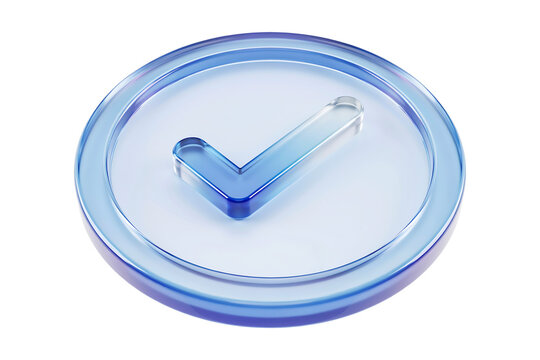 Glass morphism style 3D check mark acceptance icon with acceptance validation verified morphism transparent confirmation approval completed positive decision