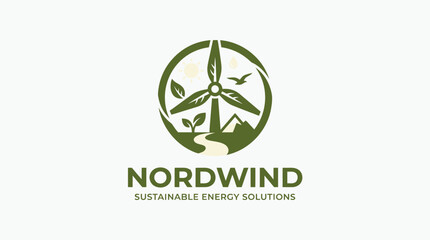 Fototapeta premium Nordwind Sustainable Energy Solutions Wind Turbine Logo.