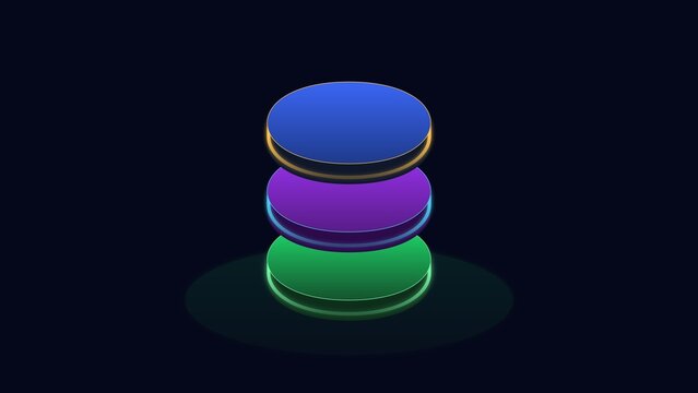 3D Isometric Database Icon with Glowing Data Layers on Dark Background