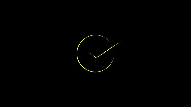 A glowing yellow circular loading icon animation frame showing a thin ring shape isolated on a solid black background representing digital progress and technology interface design