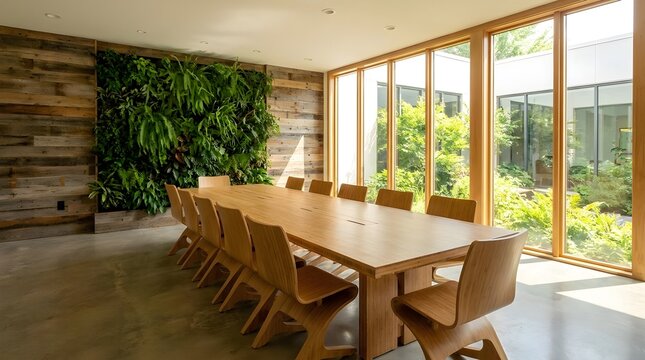 Eco office interior empty conference room bamboo furniture