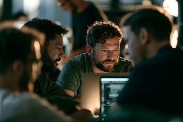 Fototapeta premium Software Engineers Collaborating in a Modern Tech Company Office Environment for Project Development