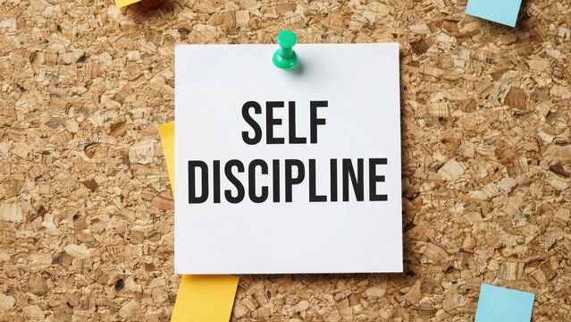 Self discipline note pinned on corkboard isolated on white background