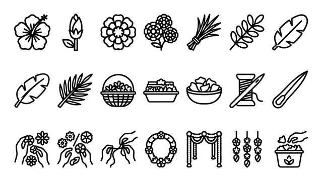 Minimal line art icon collection for Ganesh Chaturthi festival celebrations