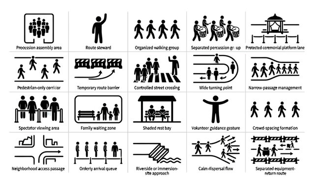 Minimal line art pictogram icon collection for crowd management and events