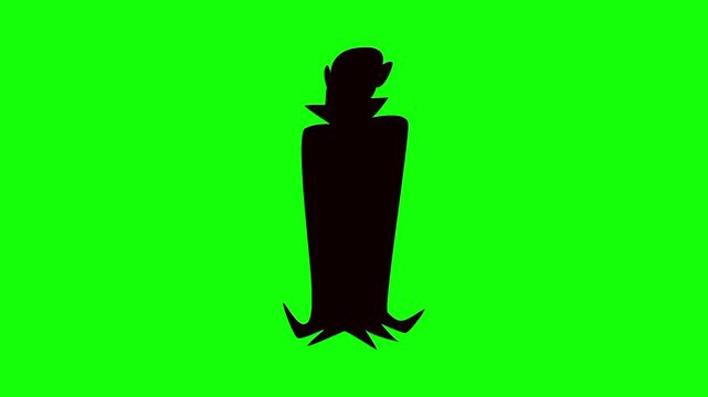 Halloween vampire, count Dracula. Monster trick or treat icon sign, isolated on green screen. Vector cartoon animation. Advertisement, illustration idea, party and celebration symbol. 