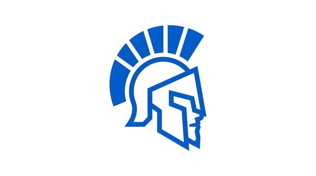 Blue Spartan warrior helmet icon or mascot logo design isolated on white background