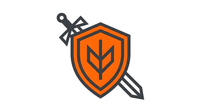 Modern minimalist shield and sword icon with a central leaf or wheat emblem