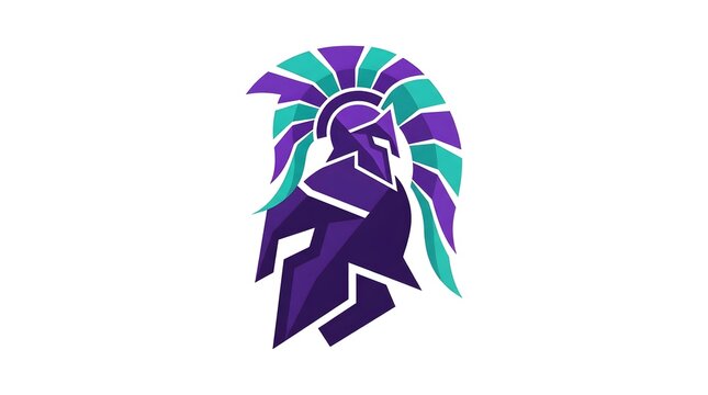 Modern purple and cyan spartan warrior helmet logo design