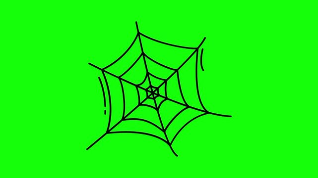 Halloween spider web, spiders net, trick or treat icon sign, isolated on green screen. Vector cartoon animation. Advertisement, illustration idea, party and celebration symbol. Element for video.