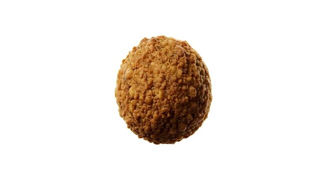 A round crispy fried meatball or falafel ball with a crunchy texture centered on a clean white background. Great for restaurant menus, recipe packaging, delivery app visuals, and catering promo videos