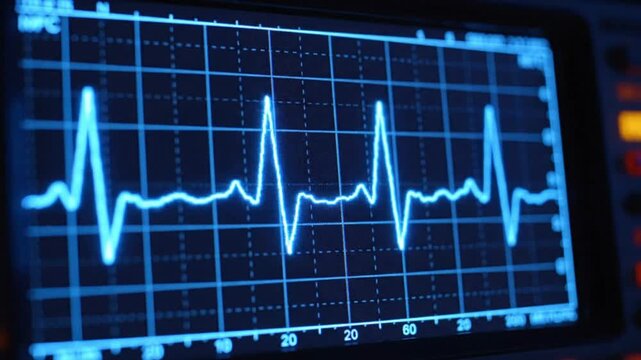 Rhythmic Blue Waveform Oscillating on Digital Oscilloscope Monitor