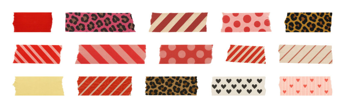 PNG Colorful decorative washi tape collection, element set on transparent background
