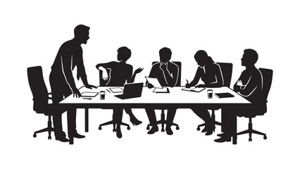 Fototapeta premium Business team silhouette meeting around a conference table in an office workspace setting
