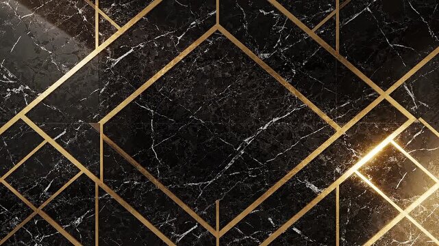 Luxury Dark Marble Wall with Gold Geometric Lines Seamless Video Loop