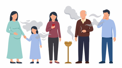 Obraz premium Passive Smoking Dangers: People Affected by Secondhand Cigarette Smoke