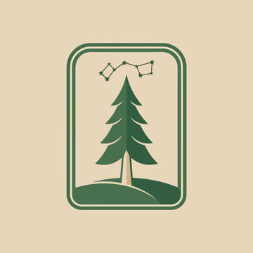 Minimalist pine tree emblem with Big Dipper constellation.