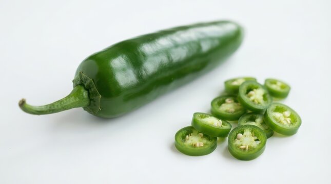 Fresh whole and sliced jalapeo pepper isolated on white background