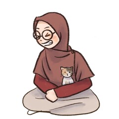 Muslimah Anime With Pet Cat
