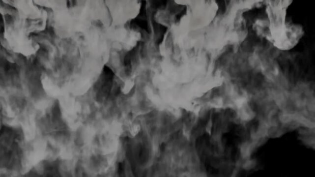 Thick gray smoke. A dense cloud of smoke fills the entire frame and falls to the ground. alpha channel is included at the end of the clip.