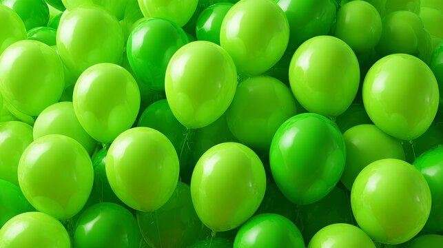 95.Bright green balloons background, balloon decoration element for birthday, celebration, holiday event, shiny party globes pattern