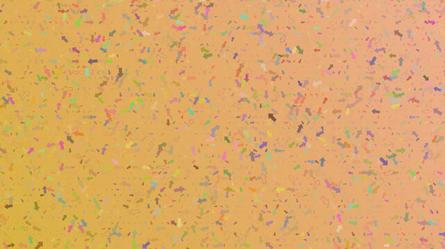 A vibrant abstract pattern featuring countless small multicolored arrows pointing in various directions across a warm orange gradient