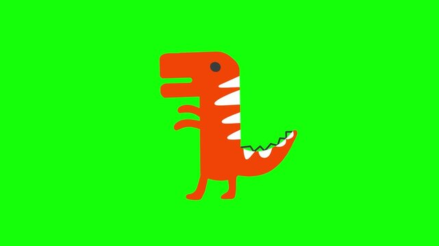 4K motion graphics animation of dinosaur walking on chroma key green screen background.