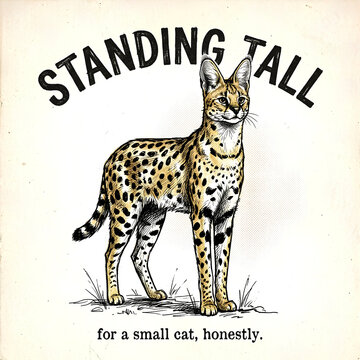 Standing Tall for a Small Cat Honestly Serval Funny Illustration
