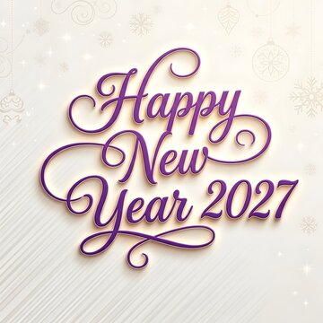 Sophisticated Happy New Year 2027 cursive script typography design on textured soft off-white background.