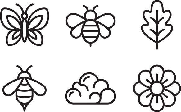 Set of Floral Elements with Flowers, Leaves, Insects and Butterflies Vector Illustration Design for Nature Pattern Decoration and Botanical Art