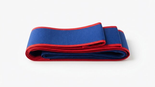 Blue and red elastic resistance band for fitness exercise.