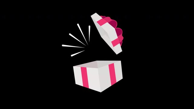 Open Gift Box with Surprise Explosion Animation on Black Background for Celebration and Promotional Content