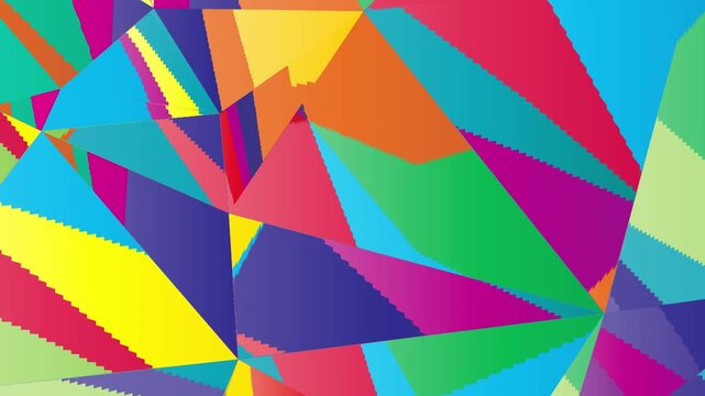 Colorful triangle pattern moves smoothly across the screen, creating an abstract creative background with vibrant motion, perfect for modern art visuals.
