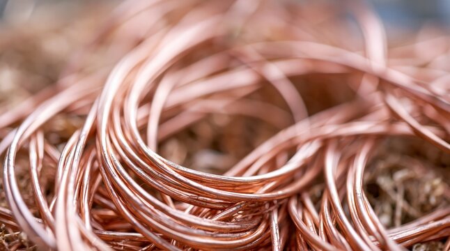 Macro shot of coiled shiny copper wire