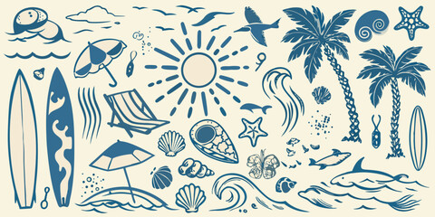 Coastal Elements Collection Blue Vector Illustration With A Beige Background © Rathindranath