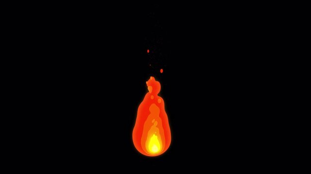 Fire flame animation in cartoon style isolated on black background for motion graphics design