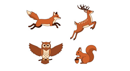 Obraz premium Autumn forest animal icon set with fox deer owl and squirrel