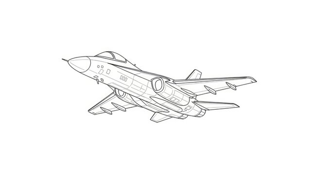 A sleek, gray fighter jet flies through the air in a dynamic, angled pose. The aircraft features a pointed nose, twin vertical stabilizers, and visible wings with control surfaces.
