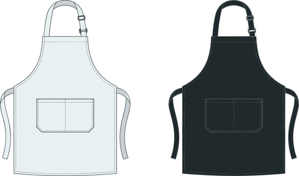 Blank Kitchen Apron Vector Mockup Set with White and Black Protective Clothing Icons for Chef, Cooking, and Restaurant Uniform Designs