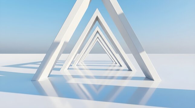 Perspective view of white triangular structures in bright environment
