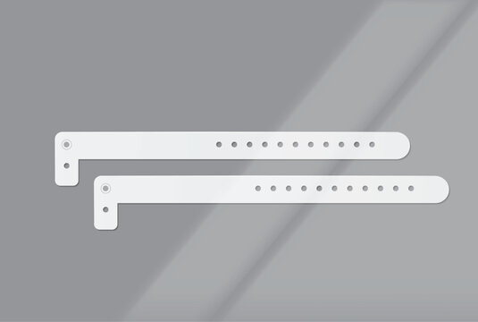 Blank vinyl medical ID or wristband mockup isolated on background. Adjustable identification bands for concert events, hospitals, security, access control, branding, print design and promotional
