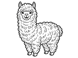 Fototapeta premium A cute, cartoon llama stands proudly. The llama has long, fluffy white fur and a smiling face with large, floppy ears.