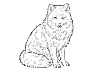Fototapeta premium A fox sits upright, facing forward. The fox has a fluffy coat and a gentle expression.