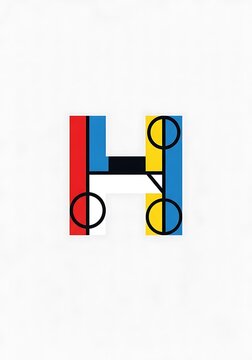 Deconstructed H: Playful circles and bold primary color planes define a crisp, modern letter design.