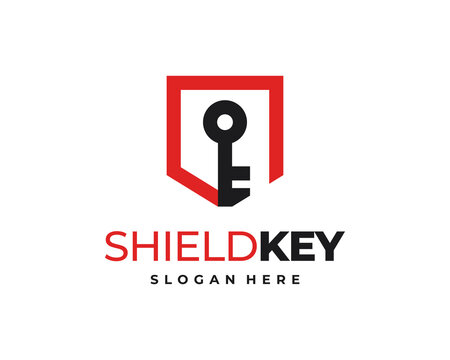 Shield protect key creative logo design, Minimalist tech open key logo design idea
