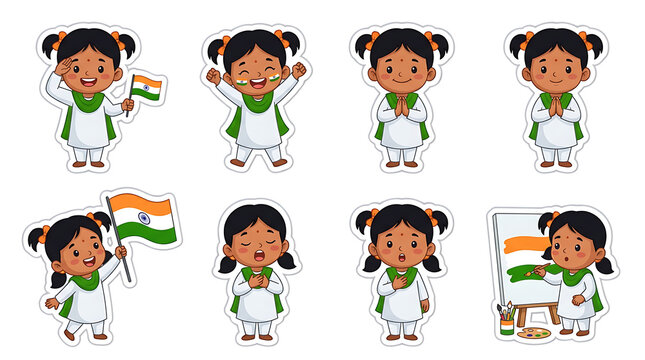 Joyful children celebrating India with national flags and traditional attire, expressing happiness and patriotism in a lively