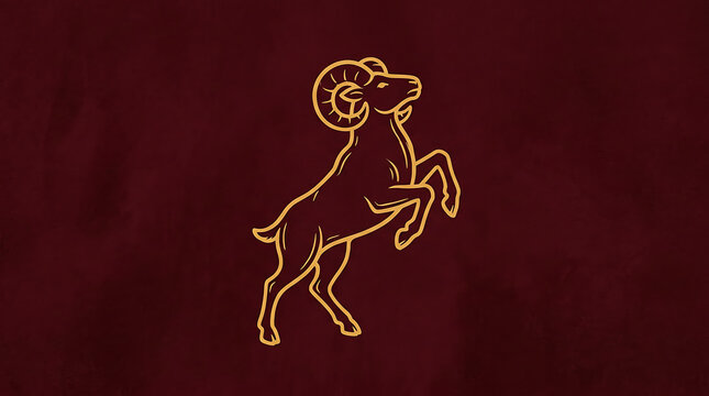 Golden Ram Symbol Illustration on Deep Maroon Gradient Background for Zodiac Aries Design transparent background