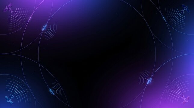 Abstract Space Technology Orbital Trajectory Background Template with Glowing Lines and Copy Space